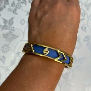 House of Harlow 1960 Aztec Blue Leather Gold Tone Slip on Bangle Bracelet